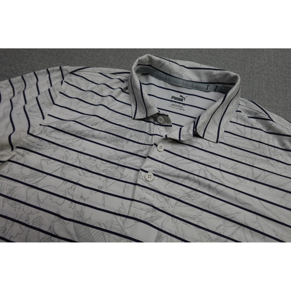 Puma Golf Polo Mens Medium White Stripe Print Performance Lightweight Soft
